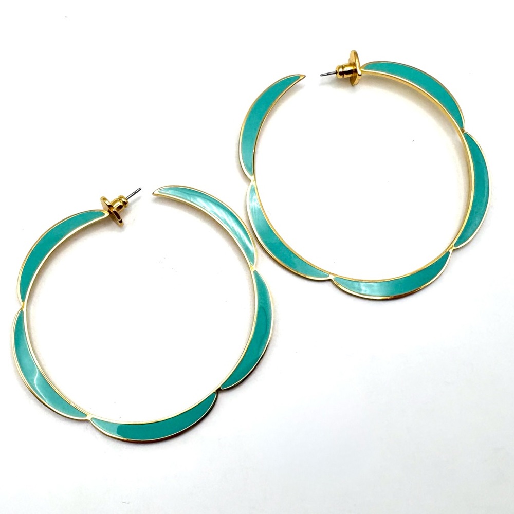 Kate Spade Turquoise Enamel & Gold Scalloped Hoop Earrings